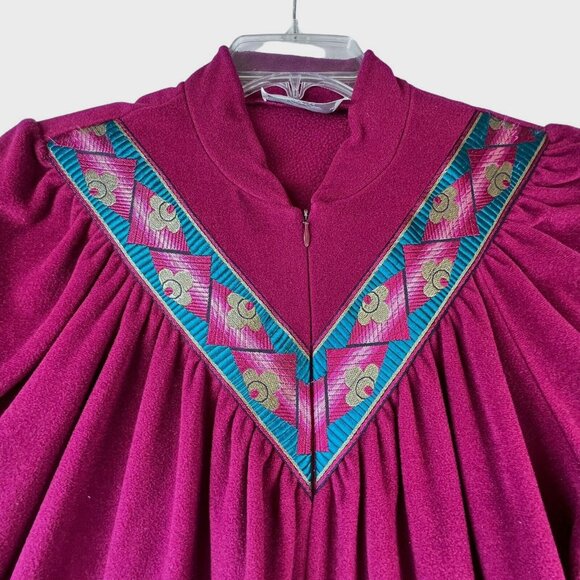 Vtg Vanity Fair Purple Velour Fleece Zip Robe Housecoat Pockets Embroidery Med - Picture 3 of 13